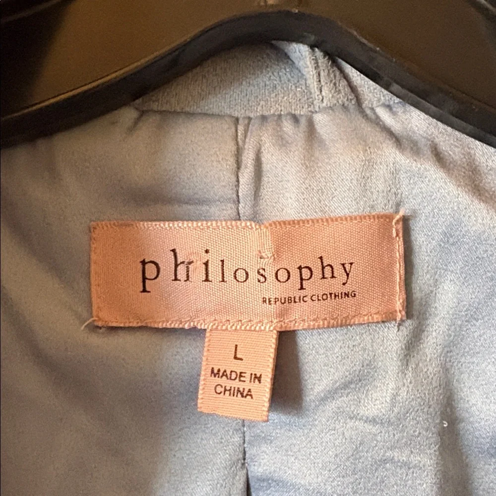Philosophy Light Blue Faux Suede Leather Open Jacket size L